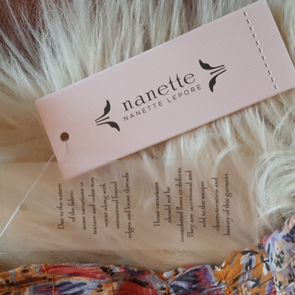 Nanette Lepore Burnt Orange Floral Print Ruched Ruffle Bottom Top, Large, NWT - Picture 9 of 12